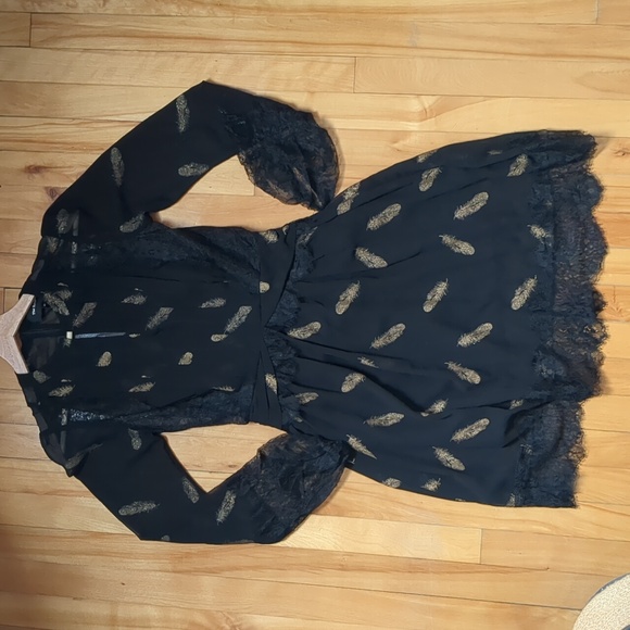 The Kooples Black Dress with Gold Feather Print - Picture 5 of 5